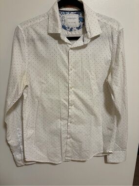 Denim & Flower White Shirt with Black Micro Dots